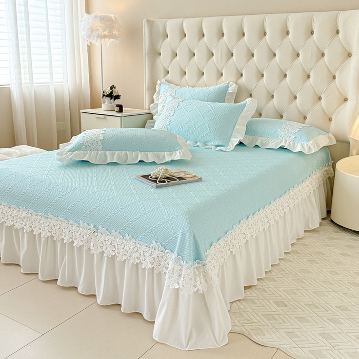 91家纺网 家纺一手货源 找家纺  2025新款PE凉豆豆安娜系列凉席夏被三件套 安娜-浅蓝