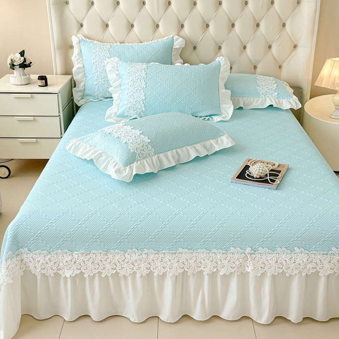 91家纺网 家纺一手货源 找家纺  2025新款PE凉豆豆安娜系列凉席夏被三件套 安娜-浅蓝