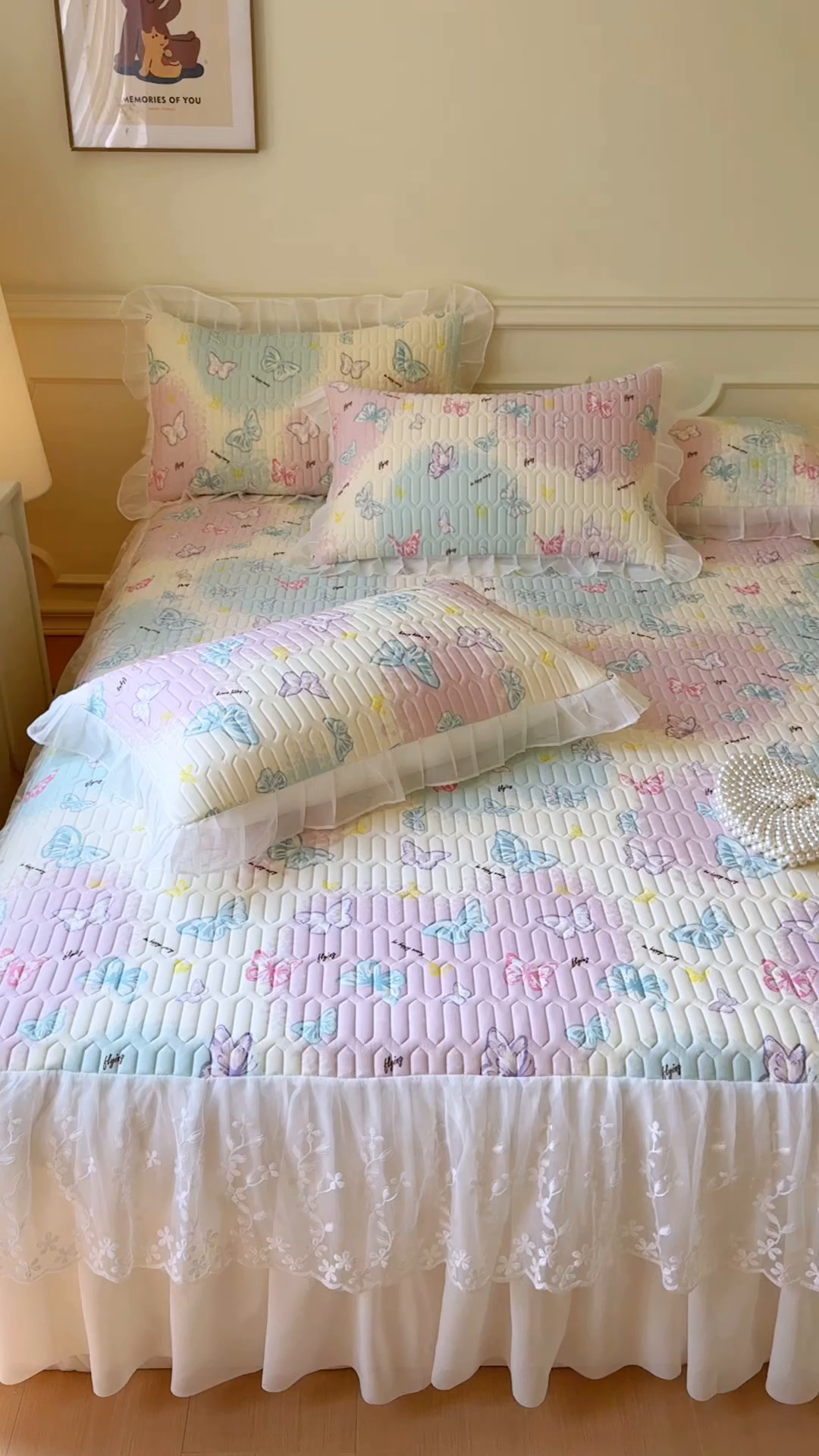 91家纺网 家纺一手货源 找家纺 网红馆（ck家纺） 2025春夏新款印花凉感丝乳胶床裙凉席空调席夏被空调被 翩翩起舞 粉