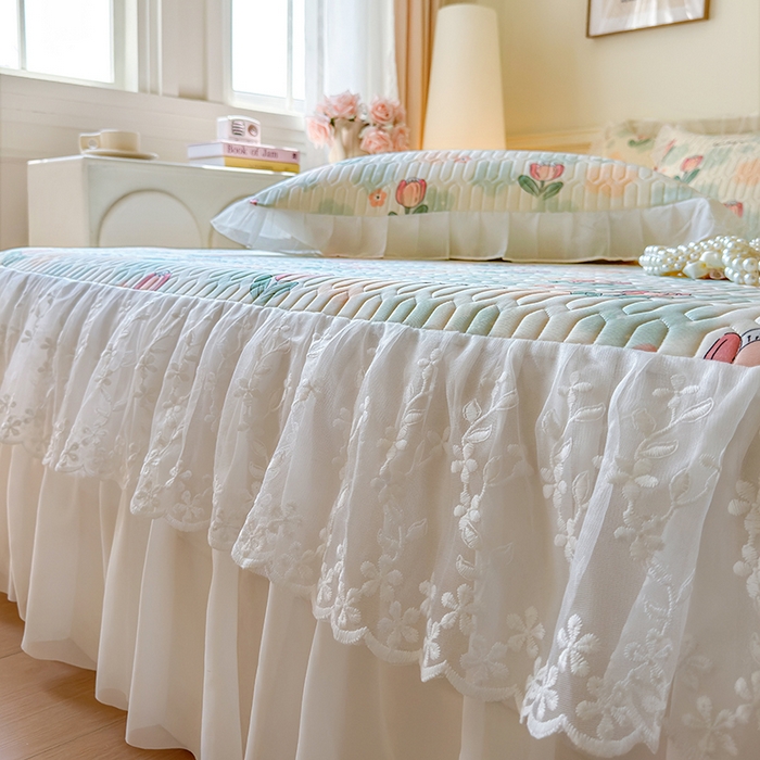 91家纺网 家纺一手货源 找家纺 网红馆（ck家纺） 2025春夏新款印花凉感丝乳胶床裙凉席空调席夏被空调被 夏花 绿