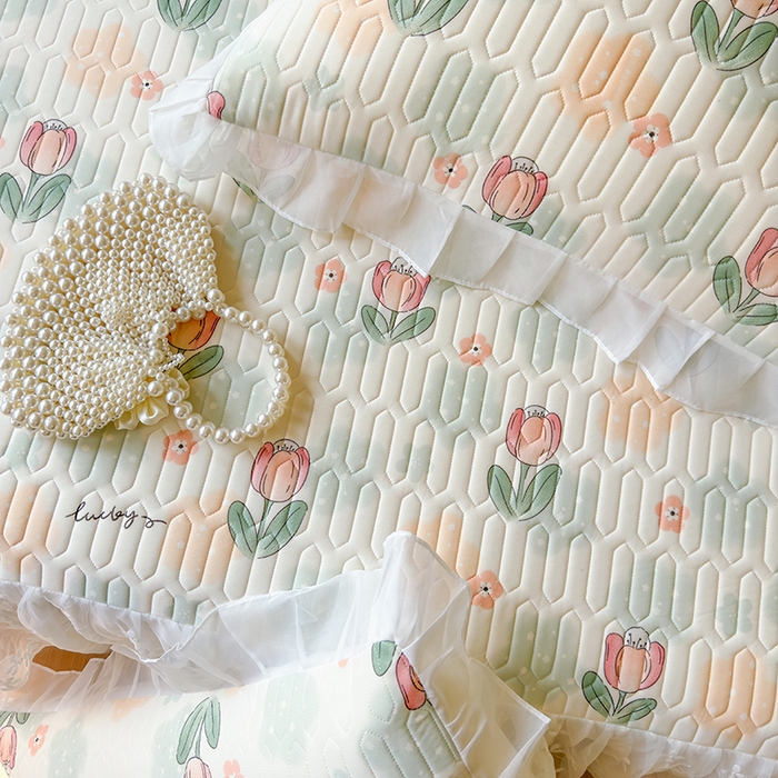 91家纺网 家纺一手货源 找家纺 网红馆（ck家纺） 2025春夏新款印花凉感丝乳胶床裙凉席空调席夏被空调被 夏花 绿