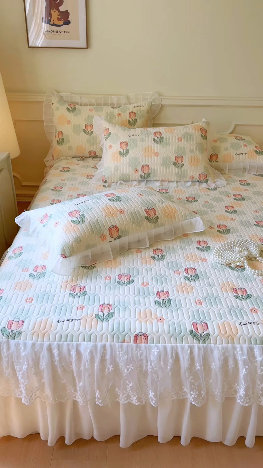 91家纺网 家纺一手货源 找家纺 网红馆（ck家纺） 2025春夏新款印花凉感丝乳胶床裙凉席空调席夏被空调被 夏花 绿