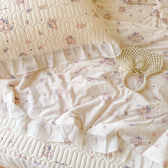 91家纺网 家纺一手货源 找家纺 网红馆（ck家纺） 2025春夏新款印花凉感丝乳胶床裙凉席空调席夏被空调被 艺梦 粉