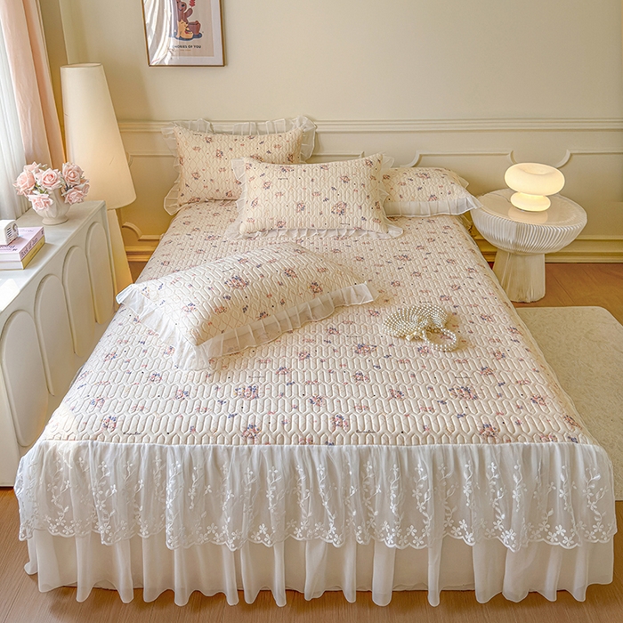 91家纺网 家纺一手货源 找家纺 网红馆（ck家纺） 2025春夏新款印花凉感丝乳胶床裙凉席空调席夏被空调被 艺梦 粉