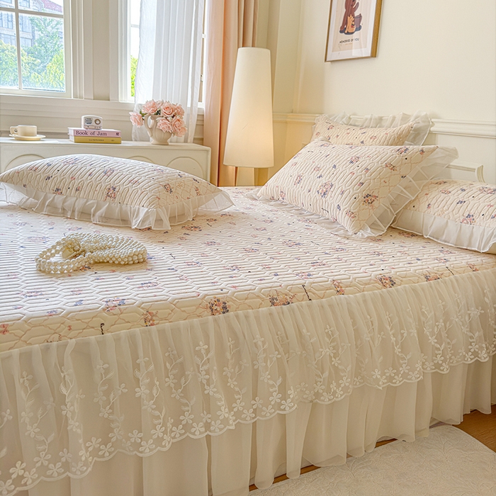 91家纺网 家纺一手货源 找家纺 网红馆（ck家纺） 2025春夏新款印花凉感丝乳胶床裙凉席空调席夏被空调被 艺梦 粉