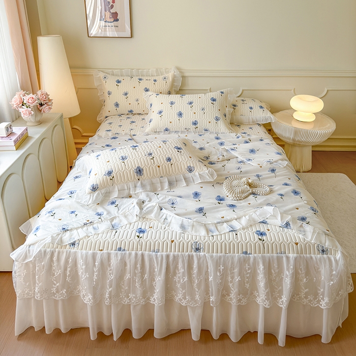 91家纺网 家纺一手货源 找家纺 网红馆（ck家纺） 2025春夏新款印花凉感丝乳胶床裙凉席空调席夏被空调被 玉秀 兰