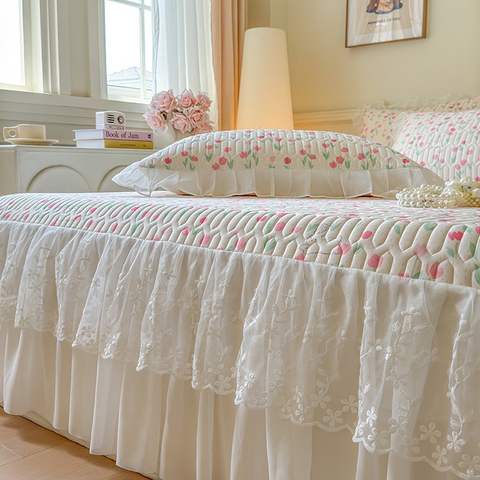 91家纺网 家纺一手货源 找家纺 网红馆（ck家纺） 2025春夏新款印花凉感丝乳胶床裙凉席空调席夏被空调被 郁兔 粉