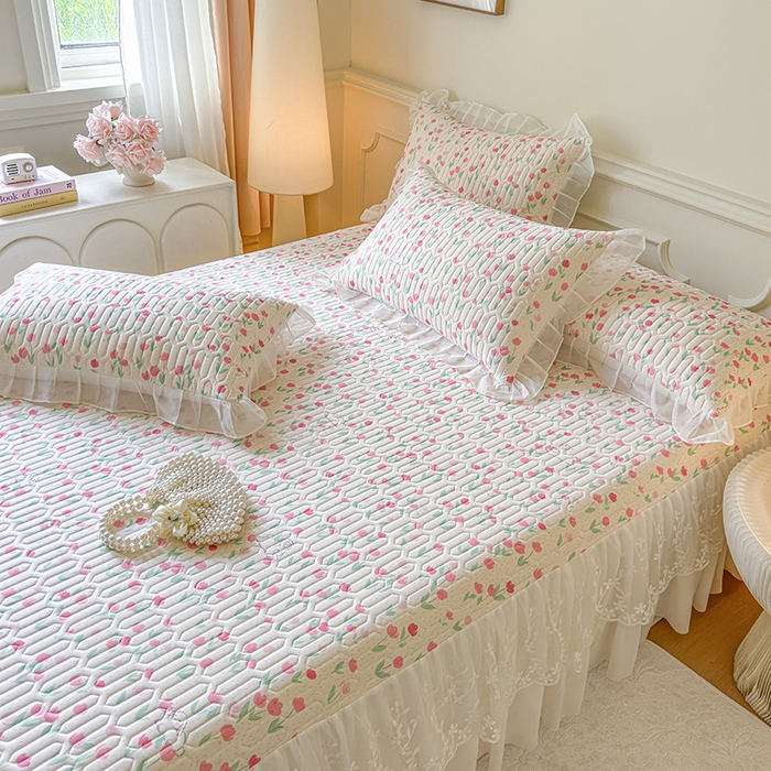 91家纺网 家纺一手货源 找家纺 网红馆（ck家纺） 2025春夏新款印花凉感丝乳胶床裙凉席空调席夏被空调被 郁兔 粉