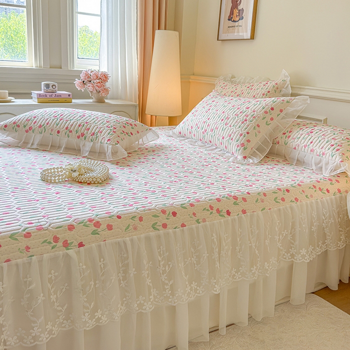 91家纺网 家纺一手货源 找家纺 网红馆（ck家纺） 2025春夏新款印花凉感丝乳胶床裙凉席空调席夏被空调被 郁兔 粉