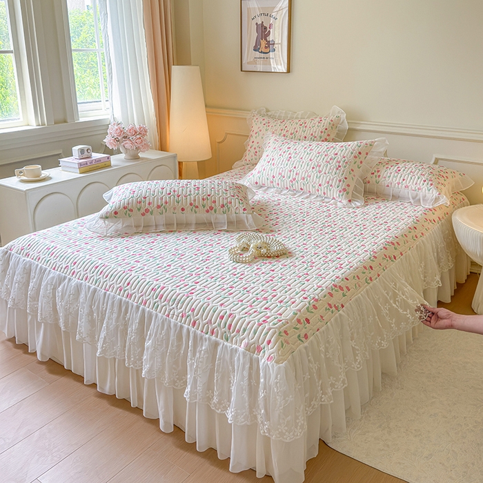 91家纺网 家纺一手货源 找家纺 网红馆（ck家纺） 2025春夏新款印花凉感丝乳胶床裙凉席空调席夏被空调被 郁兔 粉