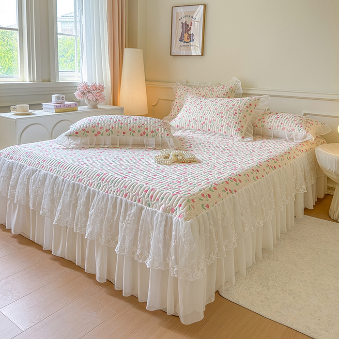 91家纺网 家纺一手货源 找家纺 网红馆（ck家纺） 2025春夏新款印花凉感丝乳胶床裙凉席空调席夏被空调被 郁兔 粉