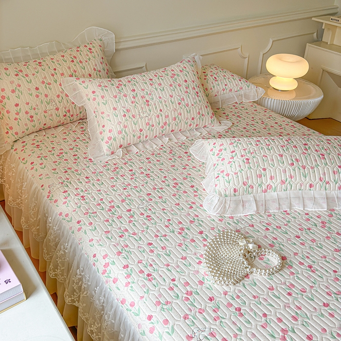 91家纺网 家纺一手货源 找家纺 网红馆（ck家纺） 2025春夏新款印花凉感丝乳胶床裙凉席空调席夏被空调被 郁兔 粉