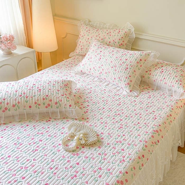 91家纺网 家纺一手货源 找家纺 网红馆（ck家纺） 2025春夏新款印花凉感丝乳胶床裙凉席空调席夏被空调被 郁兔 粉