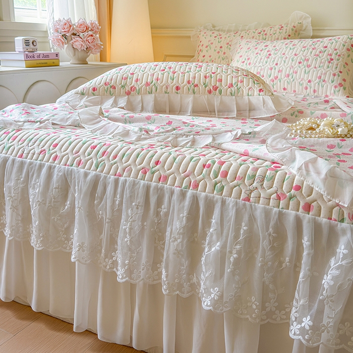 91家纺网 家纺一手货源 找家纺 网红馆（ck家纺） 2025春夏新款印花凉感丝乳胶床裙凉席空调席夏被空调被 郁兔 粉