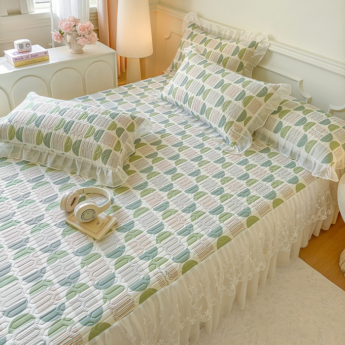 91家纺网 家纺一手货源 找家纺 网红馆（ck家纺） 2025春夏新款印花凉感丝乳胶床裙凉席空调席夏被空调被 圆梦 绿