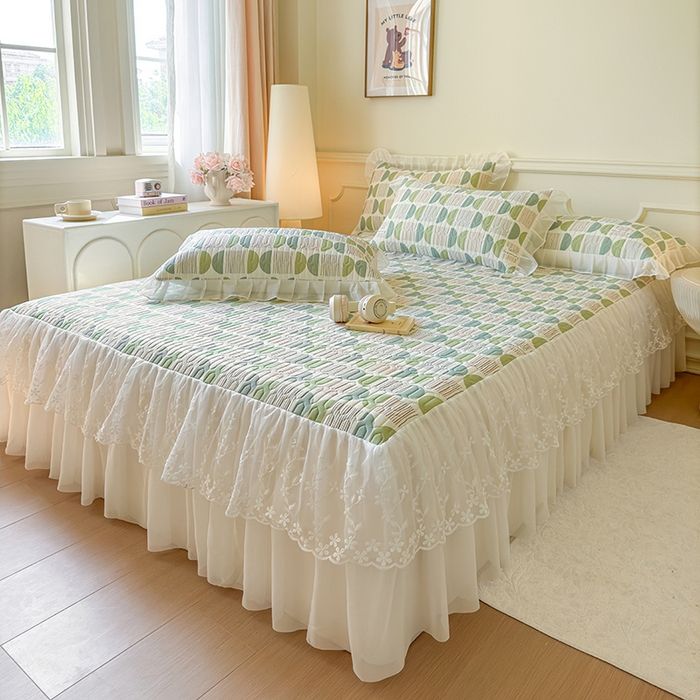 91家纺网 家纺一手货源 找家纺 网红馆（ck家纺） 2025春夏新款印花凉感丝乳胶床裙凉席空调席夏被空调被 圆梦 绿