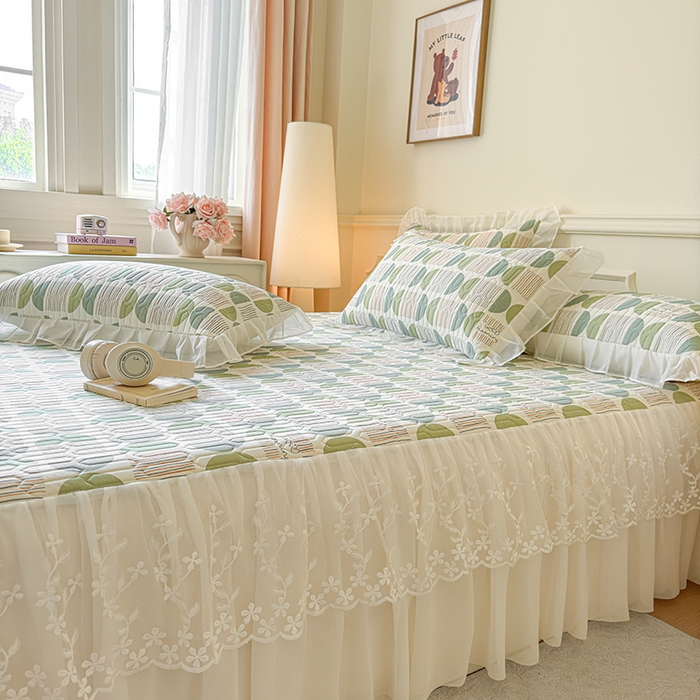 91家纺网 家纺一手货源 找家纺 网红馆（ck家纺） 2025春夏新款印花凉感丝乳胶床裙凉席空调席夏被空调被 圆梦 绿