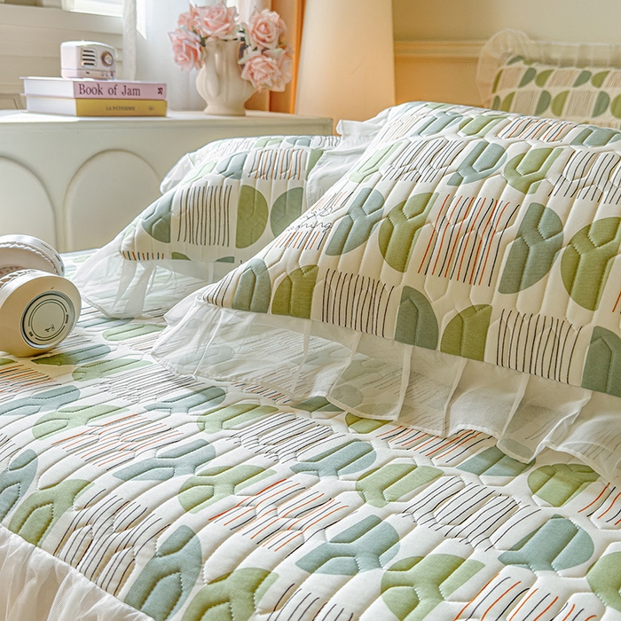 91家纺网 家纺一手货源 找家纺 网红馆（ck家纺） 2025春夏新款印花凉感丝乳胶床裙凉席空调席夏被空调被 圆梦 绿