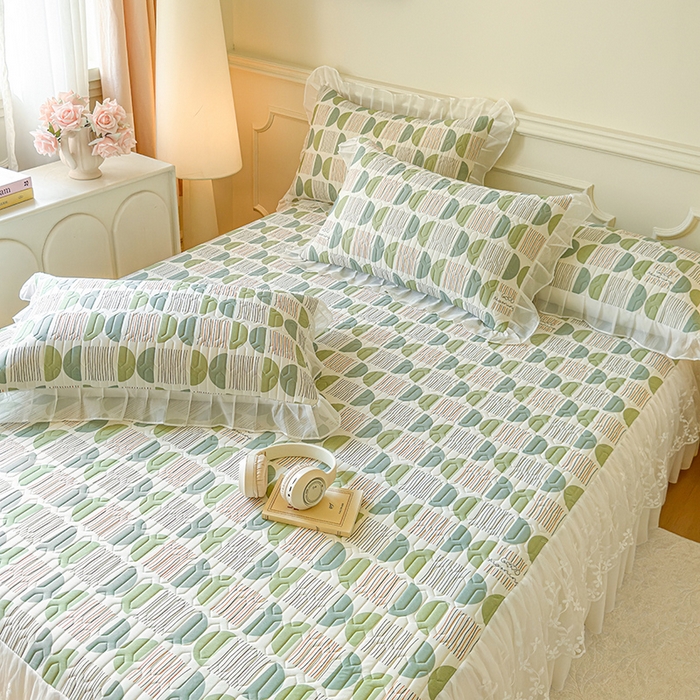 91家纺网 家纺一手货源 找家纺 网红馆（ck家纺） 2025春夏新款印花凉感丝乳胶床裙凉席空调席夏被空调被 圆梦 绿