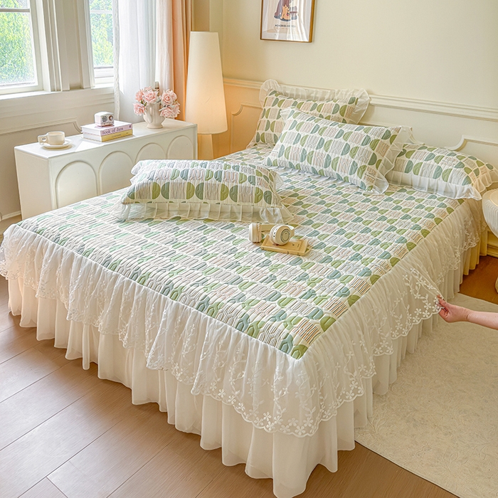 91家纺网 家纺一手货源 找家纺 网红馆（ck家纺） 2025春夏新款印花凉感丝乳胶床裙凉席空调席夏被空调被 圆梦 绿