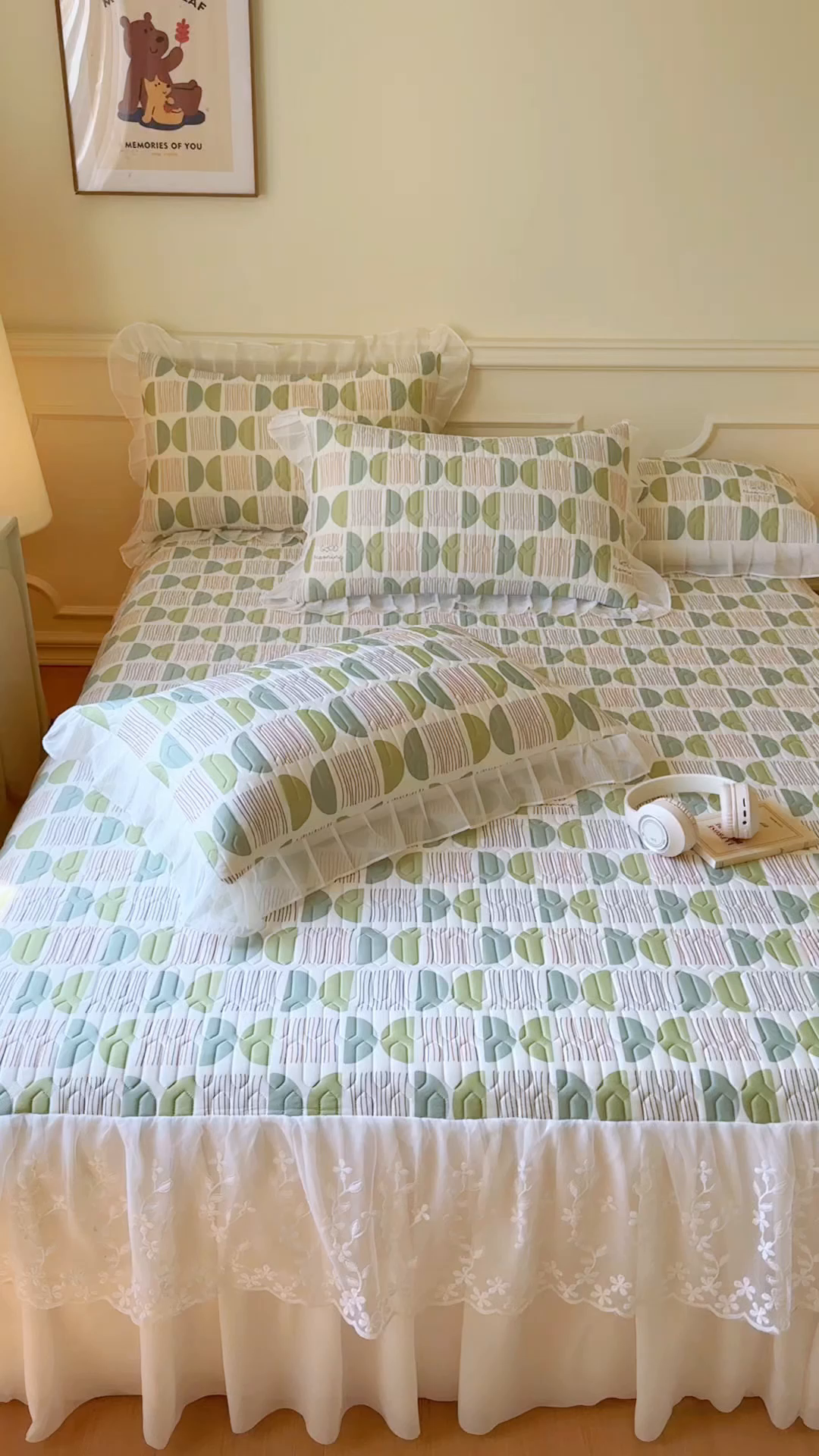 91家纺网 家纺一手货源 找家纺 网红馆（ck家纺） 2025春夏新款印花凉感丝乳胶床裙凉席空调席夏被空调被 圆梦 绿