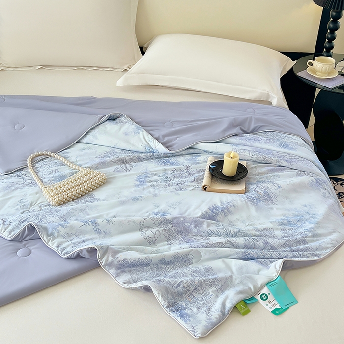 91家纺网 家纺一手货源 找家纺 2025年新款A类数码印花夏凉被 凉感丝锦氨夏被冰淇淋夏被空调被西瓜被双面凉感单夏被 花繁庭