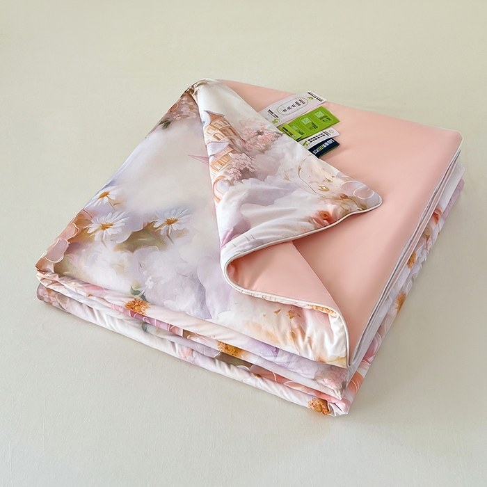 91家纺网 家纺一手货源 找家纺 2025年新款A类数码印花夏凉被 凉感丝锦氨夏被冰淇淋夏被空调被西瓜被双面凉感单夏被 莎莉-粉玉