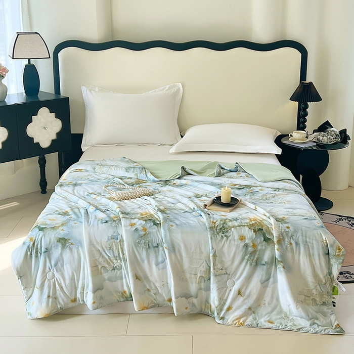 2025年新款A类数码印花夏凉被 凉感丝锦氨夏被冰淇淋夏被空调被西瓜被双面凉感单夏被 莎莉-绿