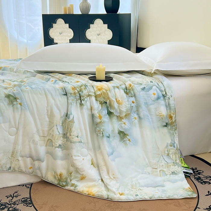 91家纺网 家纺一手货源 找家纺 2025年新款A类数码印花夏凉被 凉感丝锦氨夏被冰淇淋夏被空调被西瓜被双面凉感单夏被 莎莉-绿