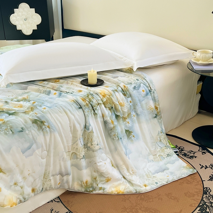 91家纺网 家纺一手货源 找家纺 2025年新款A类数码印花夏凉被 凉感丝锦氨夏被冰淇淋夏被空调被西瓜被双面凉感单夏被 莎莉-绿