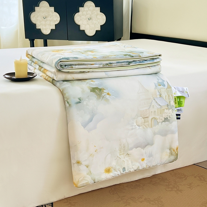 91家纺网 家纺一手货源 找家纺 2025年新款A类数码印花夏凉被 凉感丝锦氨夏被冰淇淋夏被空调被西瓜被双面凉感单夏被 莎莉-绿