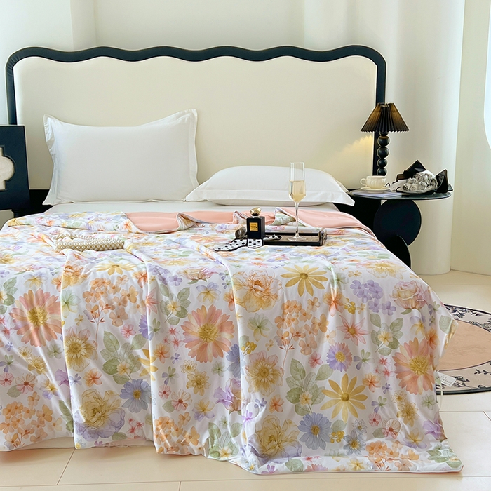 91家纺网 家纺一手货源 找家纺 2025年新款A类数码印花夏凉被 凉感丝锦氨夏被冰淇淋夏被空调被西瓜被双面凉感单夏被 醉春风