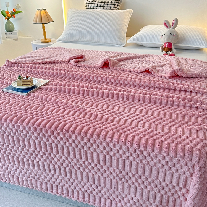 91家纺网 家纺一手货源 找家纺 芸锦豪 2025新款子母金龟绒毛毯毯子 玫瑰粉