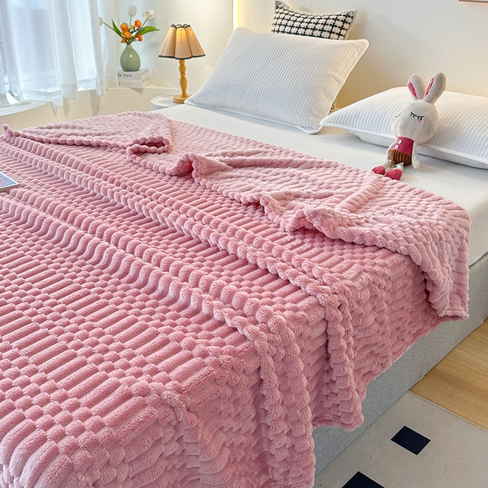 91家纺网 家纺一手货源 找家纺 芸锦豪 2025新款子母金龟绒毛毯毯子 玫瑰粉