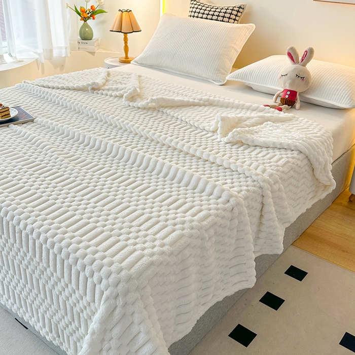 91家纺网 家纺一手货源 找家纺 芸锦豪 2025新款子母金龟绒毛毯毯子 米白