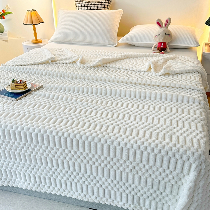 91家纺网 家纺一手货源 找家纺 芸锦豪 2025新款子母金龟绒毛毯毯子 米白