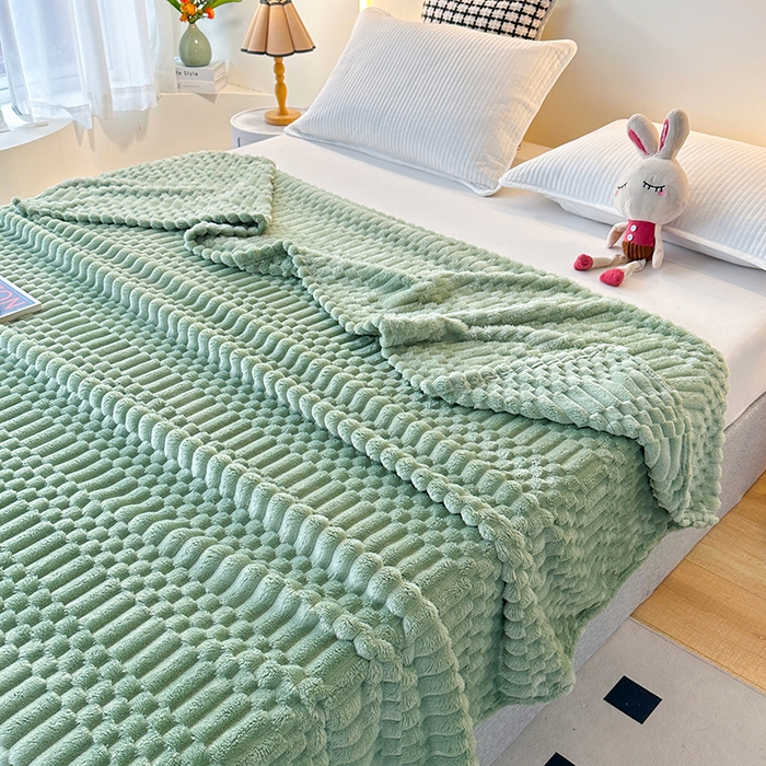 91家纺网 家纺一手货源 找家纺 芸锦豪 2025新款子母金龟绒毛毯毯子 茶绿