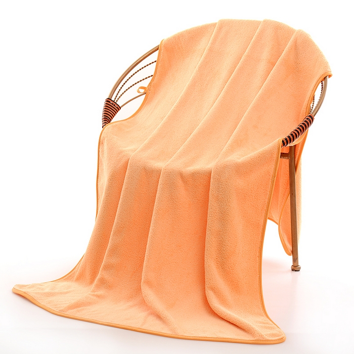 91家纺网 家纺一手货源 找家纺 彩虹毛巾 2025新款无印风纯色珊瑚绒方巾毛巾浴巾套装 橘黄浴巾1条装