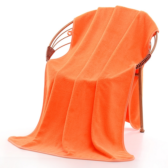 彩虹毛巾 2025新款无印风纯色珊瑚绒方巾毛巾浴巾套装 橙色浴巾1条装