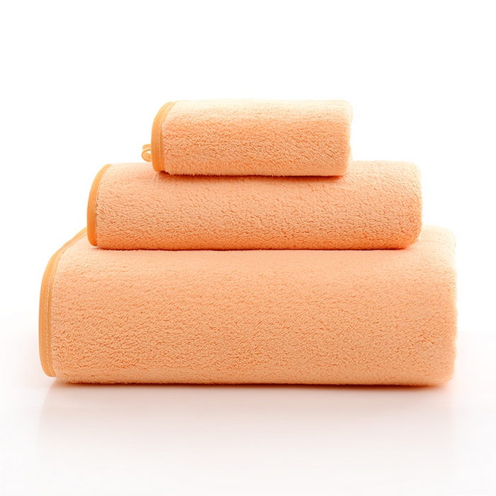 彩虹毛巾 2025新款无印风纯色珊瑚绒方巾毛巾浴巾套装 橘黄1条浴巾+1条毛巾+1条方巾