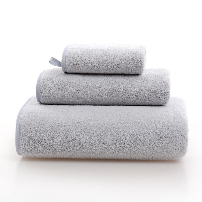 彩虹毛巾 2025新款无印风纯色珊瑚绒方巾毛巾浴巾套装 浅灰1条浴巾+1条毛巾+1条方巾
