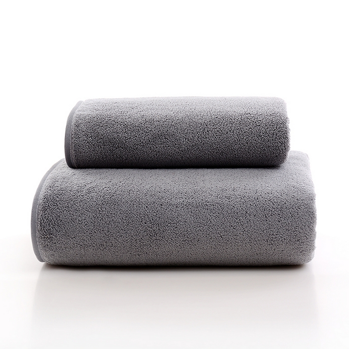 彩虹毛巾 2025新款无印风纯色珊瑚绒方巾毛巾浴巾套装 深灰1条浴巾+1条毛巾