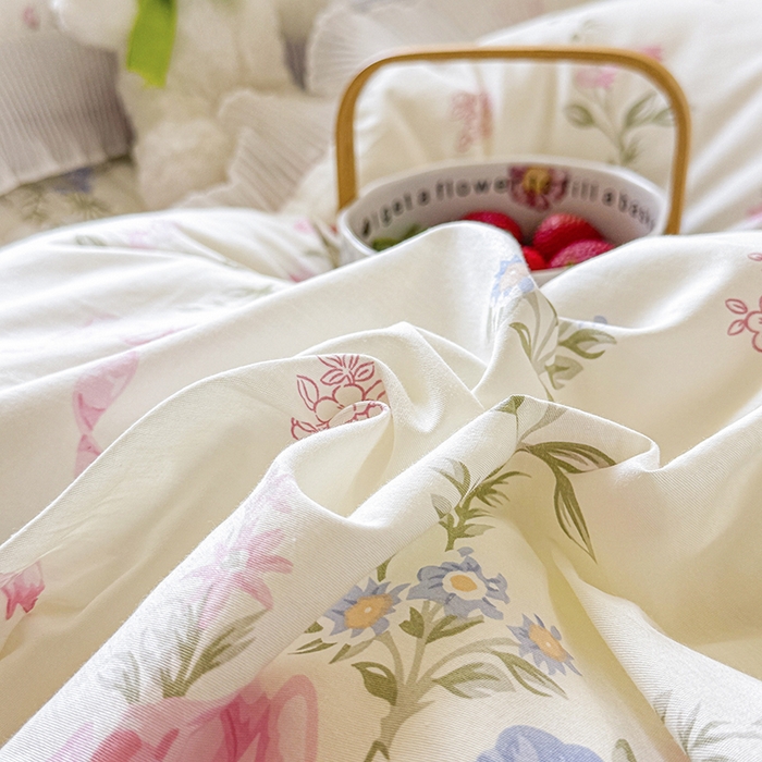 91家纺网 家纺一手货源 找家纺 （总）虹星家纺 2025新款斜纹全棉纯棉印花床盖四件套-清甜