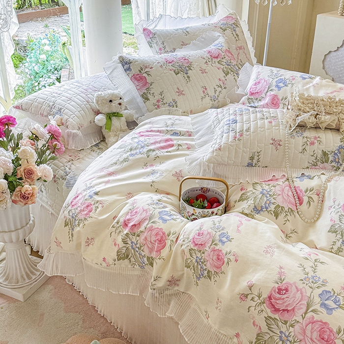 91家纺网 家纺一手货源 找家纺 （总）虹星家纺 2025新款斜纹全棉纯棉印花床盖四件套-清甜