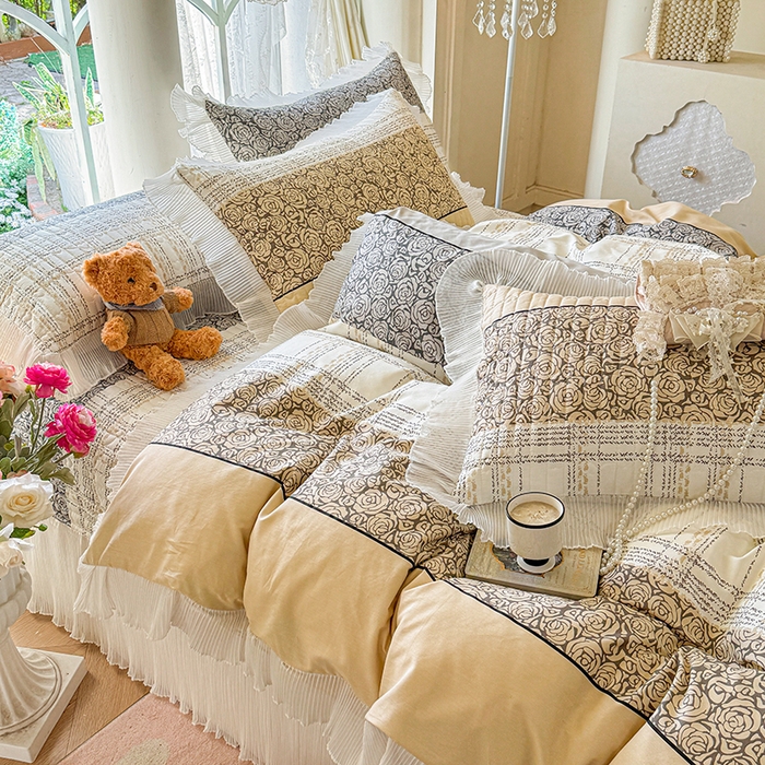 91家纺网 家纺一手货源 找家纺 （总）虹星家纺 2025新款斜纹全棉纯棉印花床盖四件套-清甜