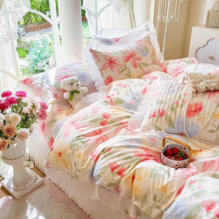 91家纺网 家纺一手货源 找家纺 虹星家纺 2025新款斜纹全棉纯棉印花床盖四件套-清甜 清甜-婉如初见