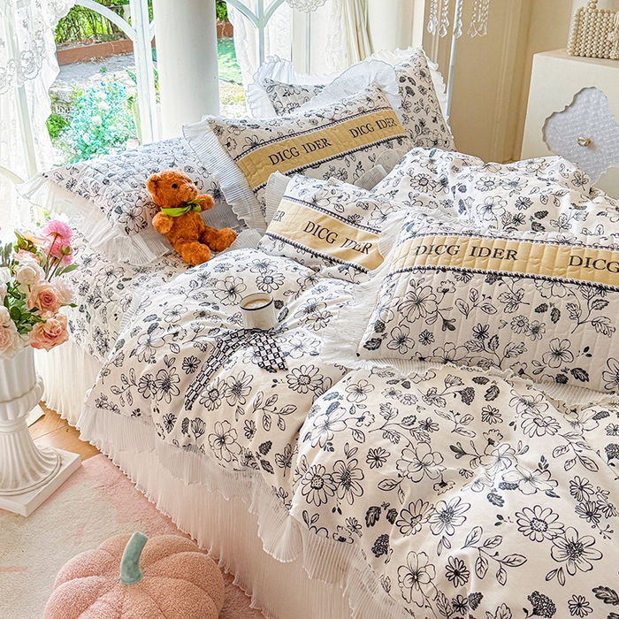 91家纺网 家纺一手货源 找家纺 （总）虹星家纺 2025新款斜纹全棉纯棉印花床盖四件套-清甜