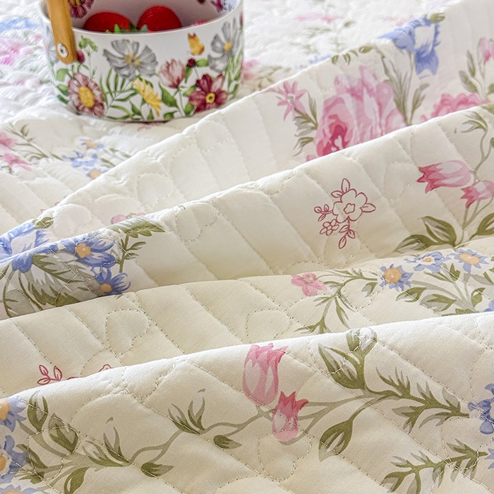 91家纺网 家纺一手货源 找家纺 虹星家纺 2025新款斜纹全棉纯棉印花床盖四件套-清甜 清甜-春景熙熙