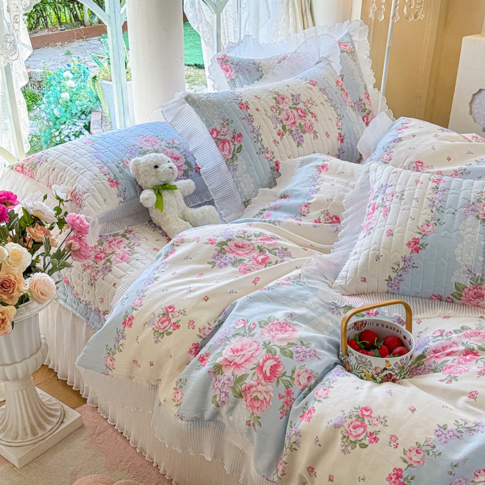 虹星家纺 2025新款斜纹全棉纯棉印花床盖四件套-清甜 清甜-富贵满园