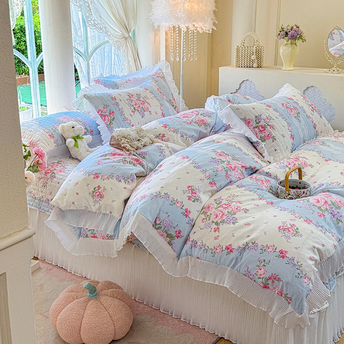 91家纺网 家纺一手货源 找家纺 虹星家纺 2025新款斜纹全棉纯棉印花床盖四件套-清甜 清甜-富贵满园